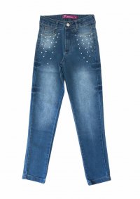 CALÇA JEANS COM PEROLAS MENINA - REF:6382