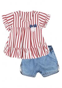 CONJUNTO BLUSA BATA E SHORT JEANS FEMININO - REFERÊNCIA 172032