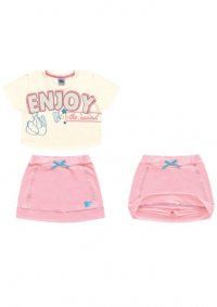 CONJUNTO BLUSA CROPPED E SAIA SHORT NEON FEMININO - REF: 9661