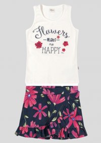 CONJUNTO BLUSA E SAIA SHORT FLORAL FEMININO - REFERÊNCIA 251221