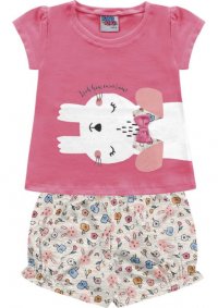 CONJUNTO BLUSA  E SHORT MALHA ESTAMPADO  MENINA - REF: 08463