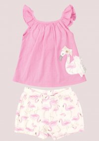 CONJUNTO BLUSA FLAMINGO E SHORT FEMININO - REFERÊNCIA 18318