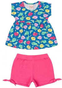 CONJUNTO BLUSA FRUTAS E SHORT FEMININO - REFERÊNCIA 5984