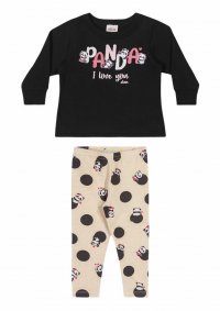 CONJUNTO BLUSA MOLETOM E LEGGING PANDA FLANELADA - REF:211126