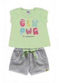 CONJUNTO BLUSA NEON E SHORT MOLETINHO MENINA - REF: 08485