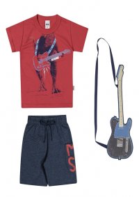 CONJUNTO CAMISETA E SHORTS MENINO- ACOMPANHA GUITARRA EM TECIDO ALMOFADADO- REF: 221142